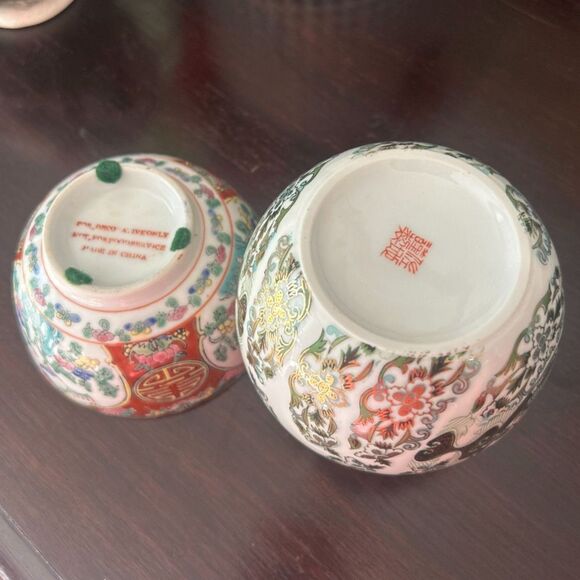 Vintage Kutani Japanese Porcelain Vase & Chinese Famille Rose Bowl - Picture 4 of 5